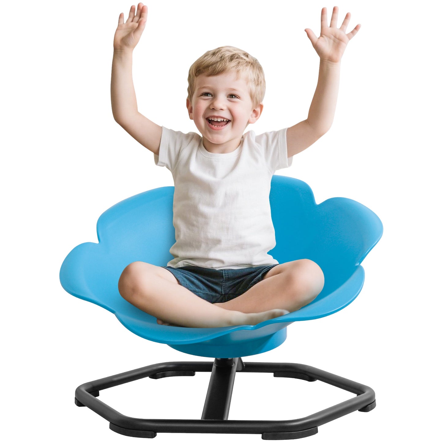 iYofe Kids Sensory Spinning Chair, Petal Shape Spinning Chair for Autistic Kids, Chair Sensory Spinner Seat for Autism Toddlers ADHD Children, 360° Rotating Therapy-Grade Chair with Safety Base, Blue