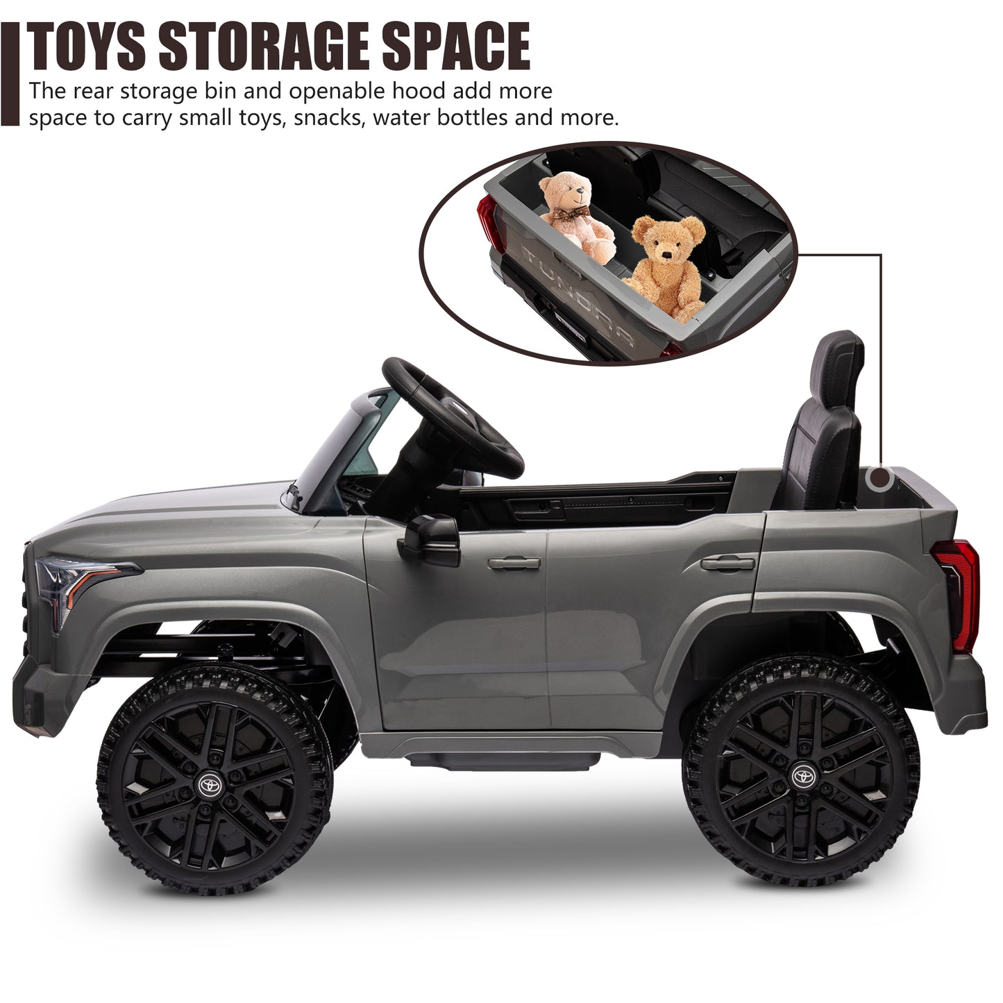 Toyota Tundra Pickup 12V 7A Ride On Cars for Kids, Ride On Toys with Remote Control, Battery Powered Kids Electric Vehicles with Bluetooth Music, USB, Electric Cars for Kids Boys Girls Gifts, Gray