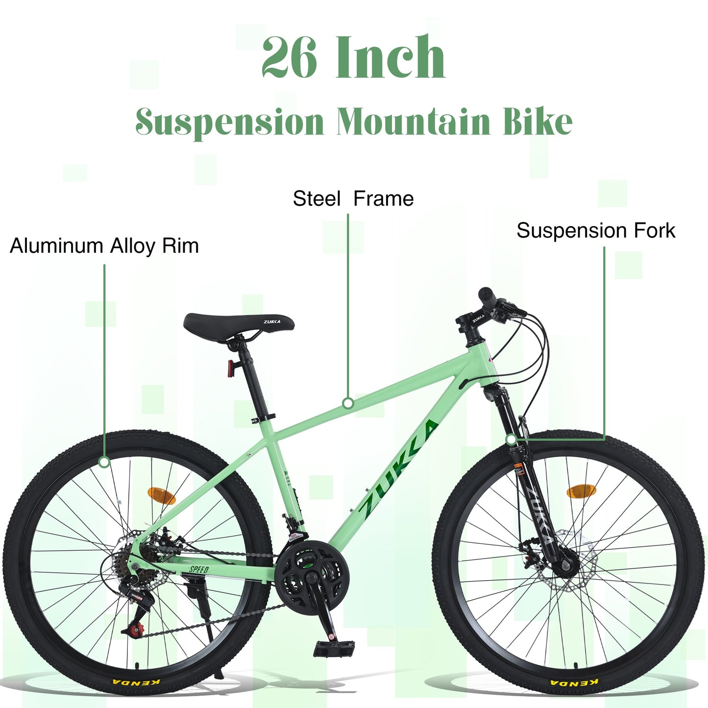 26" Mountain Bikes for Adults Teens, 24 Speed Mountain Bicycle w/ Disc Brakes, Bike for Mens Womens, City Commuter Bikes Suit for Rider Height 5'4"-6'2", 85% assembled (Green)