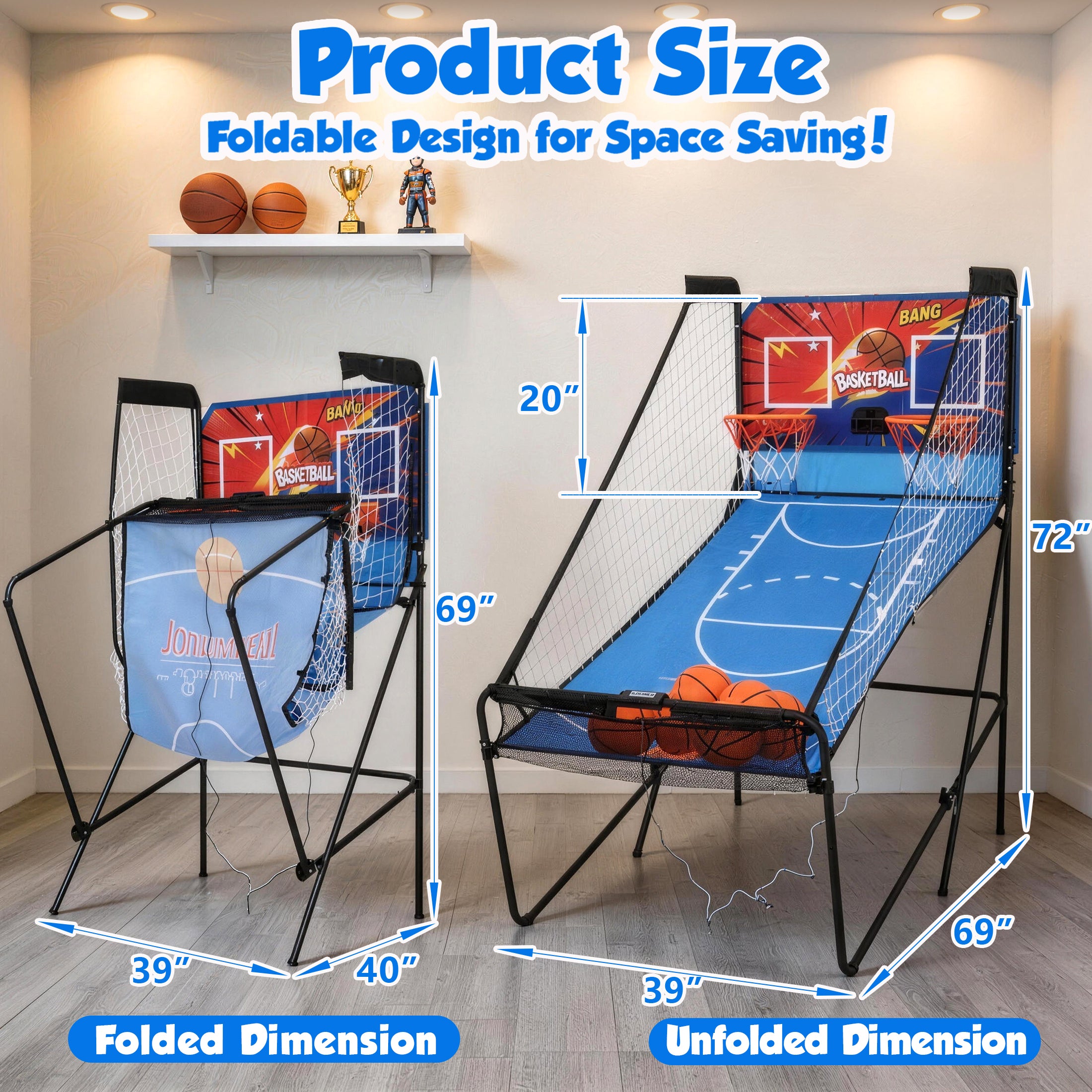 iYofe Basketball Arcade Game Indoor, Arcade Basketball Hoop 8 Game Modes, Electronic Basketball Shooting Machine, Foldable Frame, 6 Balls, Air Pump, Led Scoreboard, for Youth and Adults