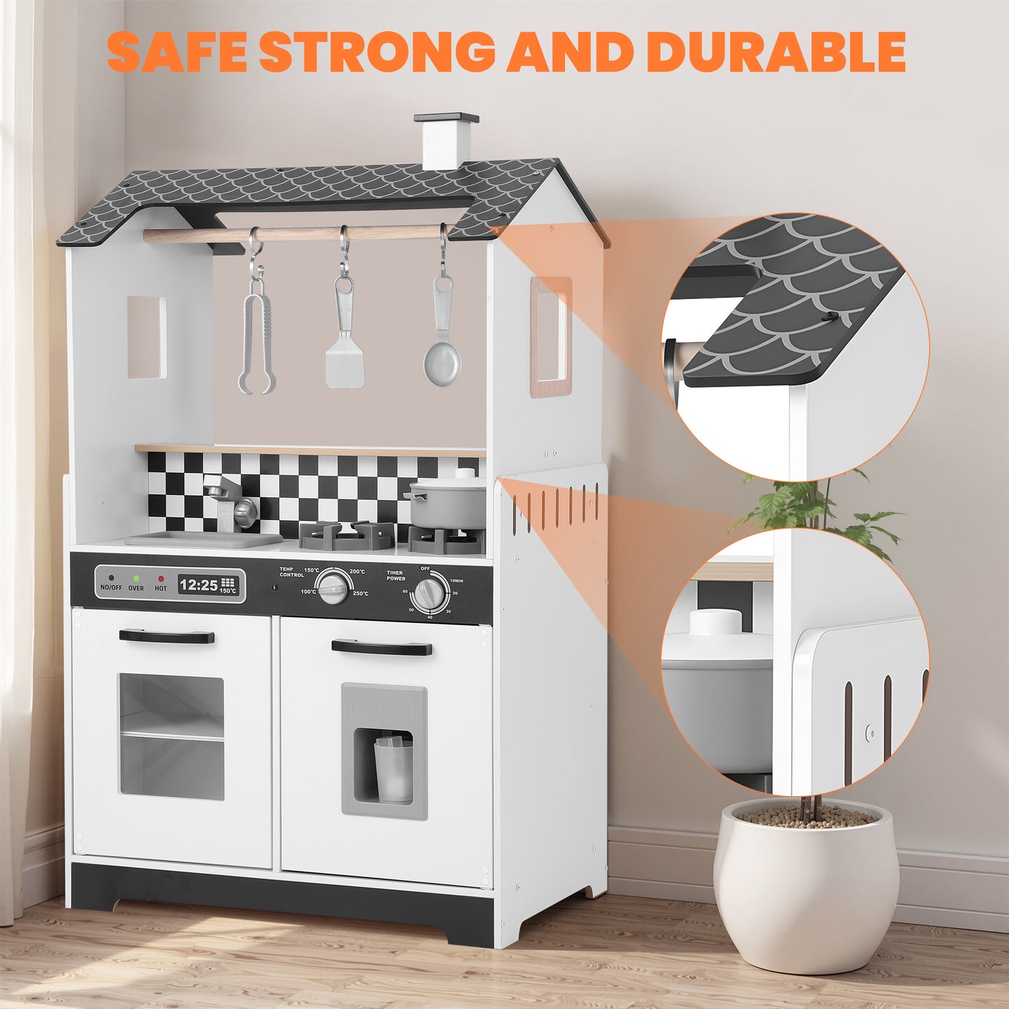 iYofe Wooden Play Kitchen for Toddlers 3-5, 2-in-1 Kids Kitchen & Laundry Playset, Montessori Toys with Realistic Cooking & Pretend Play Accessories, Learning Toys Gift for Girls & Boys