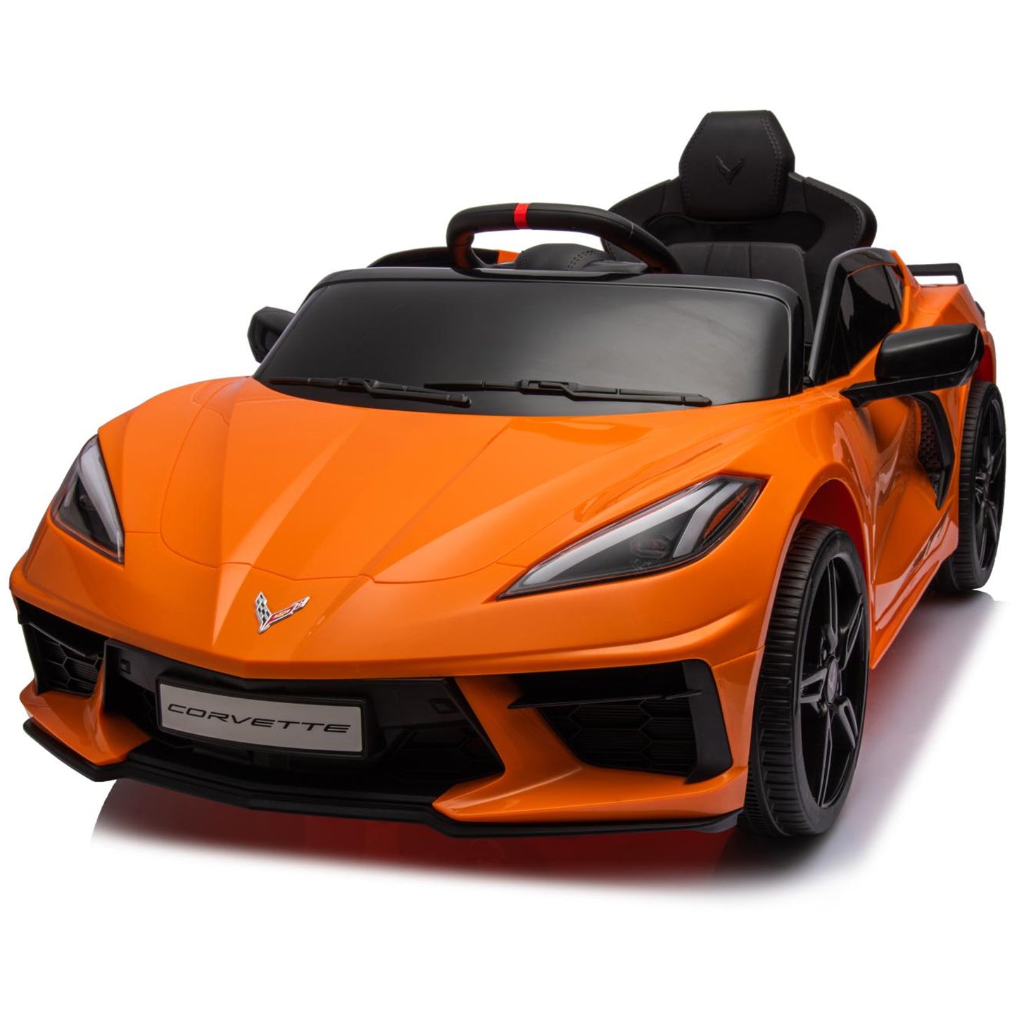 Chevrolet Corvette C8 Ride on Car, 12V Kids Electric Toy with Parent Remote Control, LED Lights, Bluetooth, Spring Suspension, 2 Speed Battery Powered Sports Car