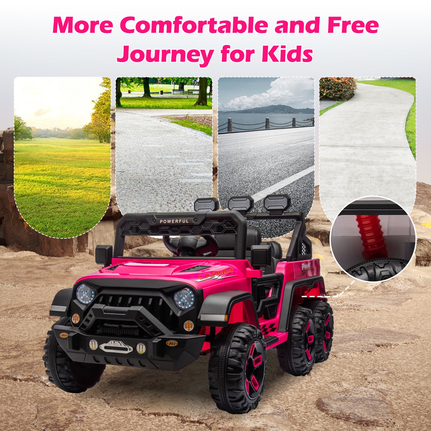 24V 4WD Kids Ride on Truck with Remote Control Ride on Toy for Boys and Girls Powerful Electric Vehicles Ride on Car for Kids 3-8 Years Old, Rear Storage Box, Bluetooth