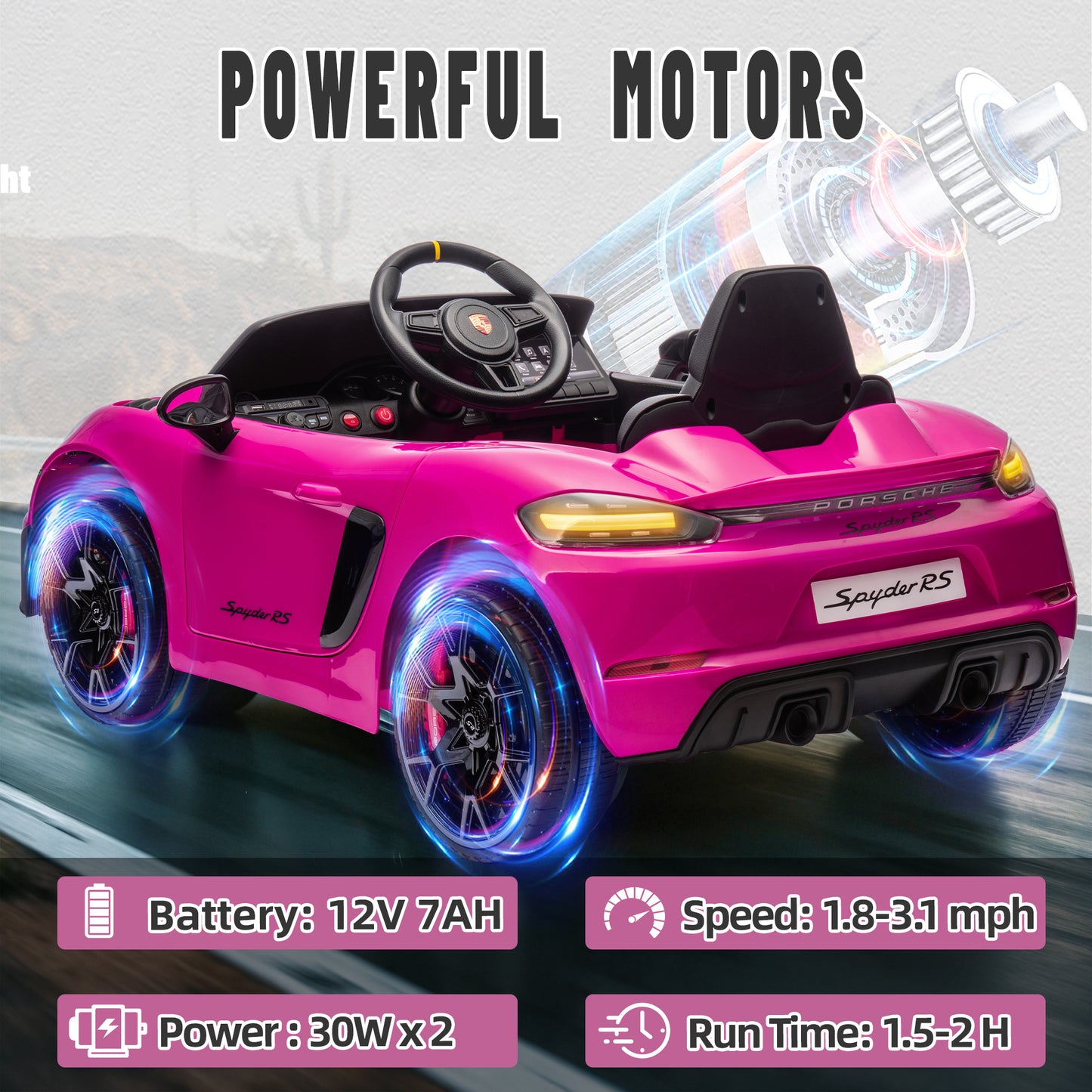 Porsche 718 12V Powered Ride on Toys, Kids Ride on Cars Sports Car with Remote Control, 4 Wheel Suspension, Bluetooth, Music, LED, Safety Belts, Electric Car for Toddler 3-6 Yr Boys Girls Gifts, Pink