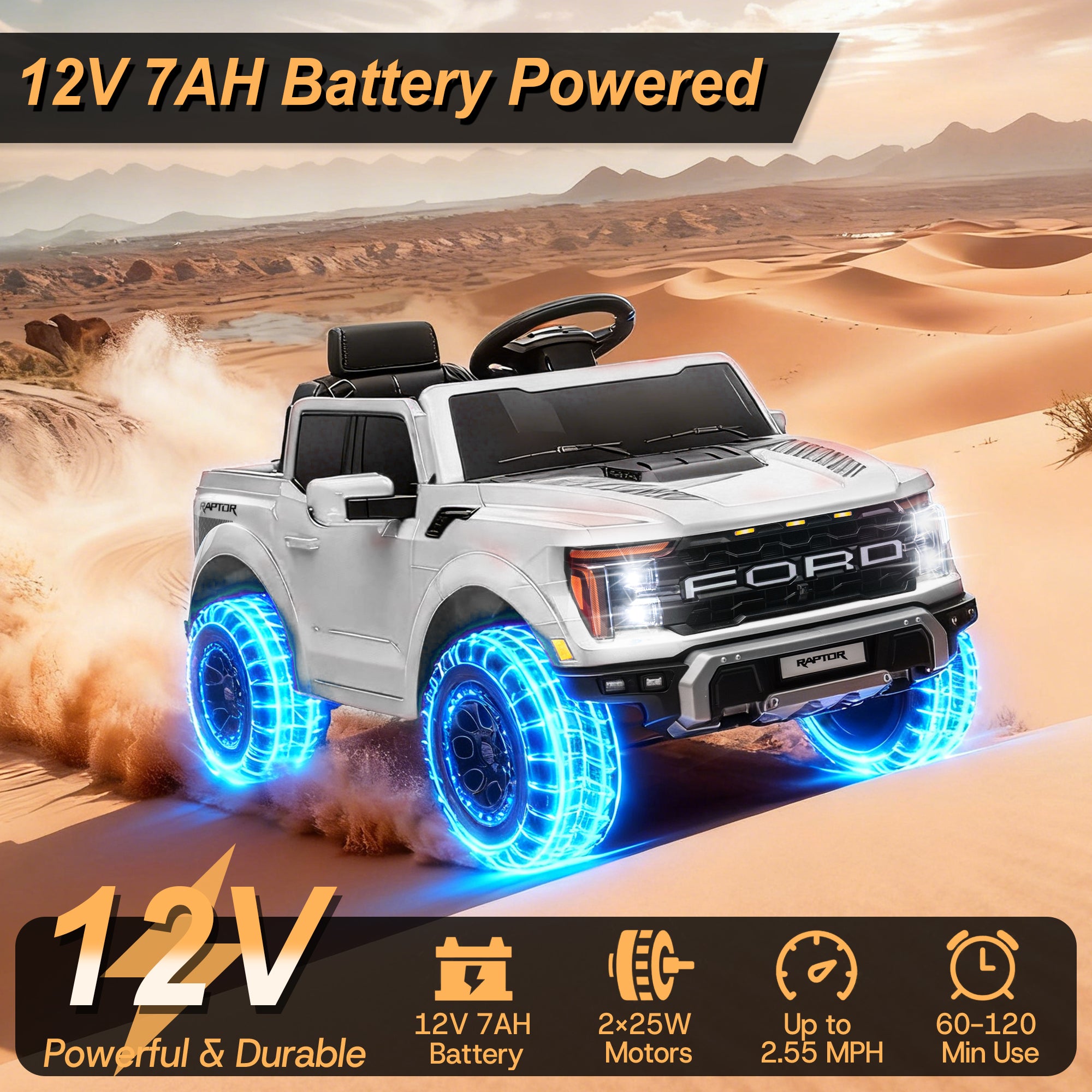 iYofe Ford Ride on Cars, 12V Ford F150 Raptor Powered Ride on Toys with Remote Control, Electric Car for Kids with Bluetooth/FM/Trunk, 4 Wheelers Truck for Toddlers Boys Girls Ages 3-6