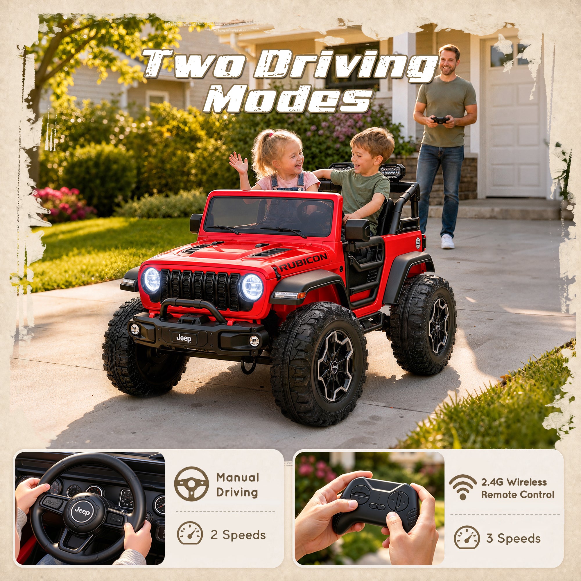 iYofe Jeep Wrangler Rubicon 24V 2 Seater Truck Powered Ride on with Remote Control&Bluetooth