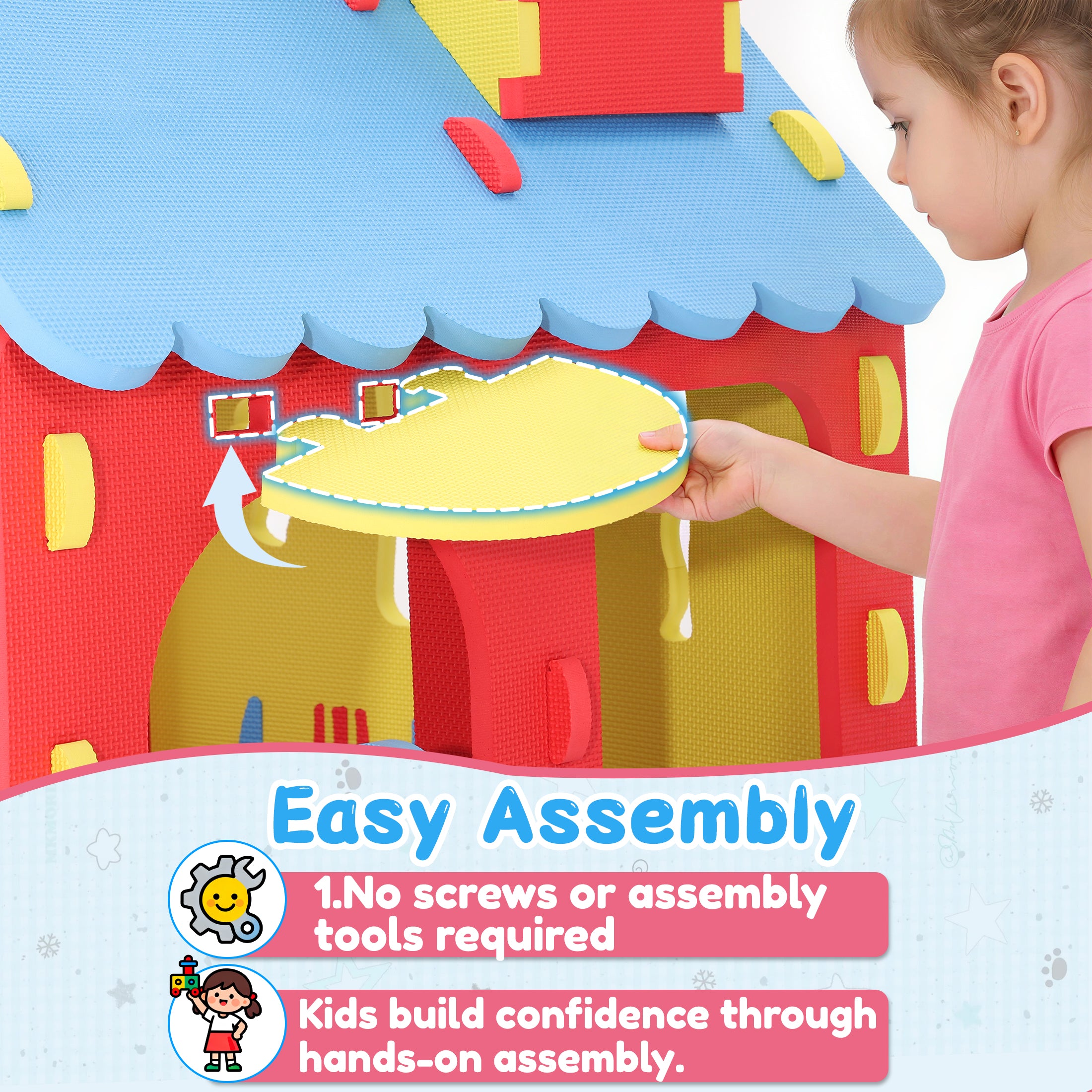 iYofe Playhouse for Kids Toddlers, Indoor & Outdoor PlayHouse, EVA Play Houses with Pretend Kitchen/Food/Cookware Set/Chair, Girls Boys Pretend Play Toy Gift, Screwless Easy Assembly