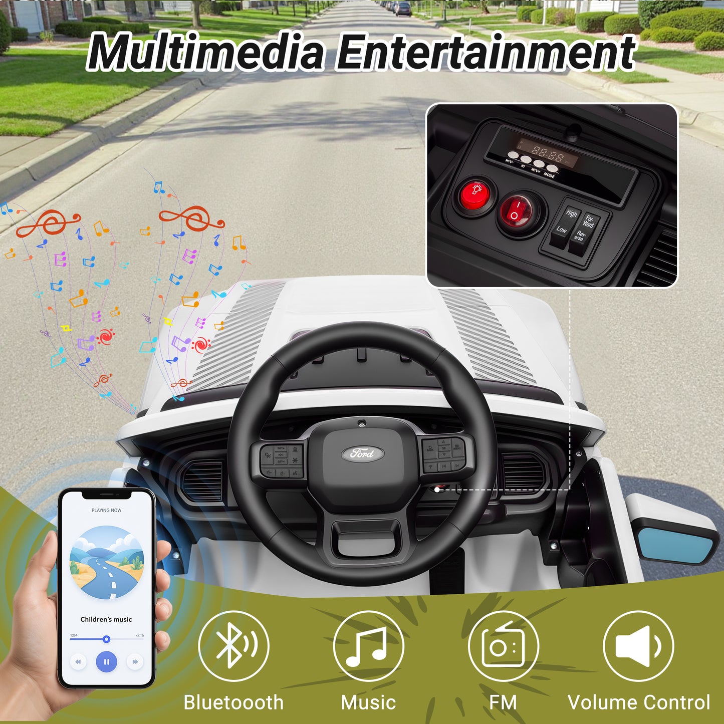 Ford Ride on Cars, 12V Ford F150 Raptor Powered Ride on Toys with Remote Control, Electric Car for Kids with Bluetooth/FM/Trunk, 4 Wheelers Truck for Toddlers Boys Girls Ages 3-6