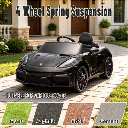 iYofe 12V Licensed Porsche Powered Ride On Car w/ Remote & Music, Ages 3+, Black