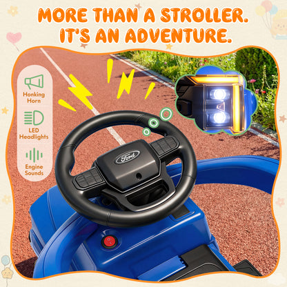 iYofe 3 In 1 Push Cars for Kids, Licensed Ford F-150 Kids Ride On Toys with Removable Parental Handle and Safety Rail, Horn, LED Lights, Ride On Car for Toddler Ages 18-36 Months, Black