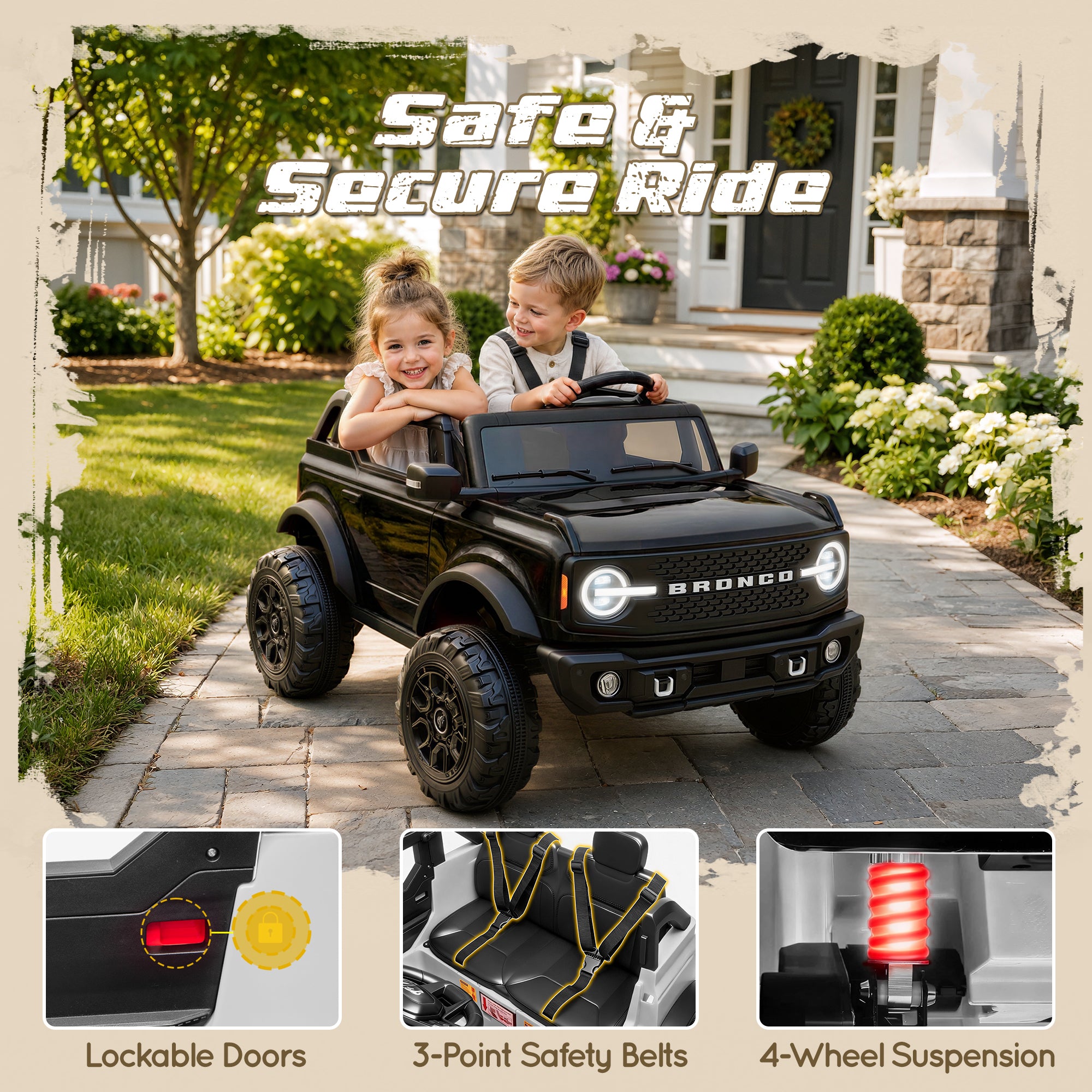 iYofe Ford Bronco Base 24V 2 Seater Ride On Car for Big Kids, Powered Ride On Toy with Parent Remote Control, Bluetooth Music, 4-Wheel Suspension, 3 Speeds, 24V Ride On for Kids Ages 3-8