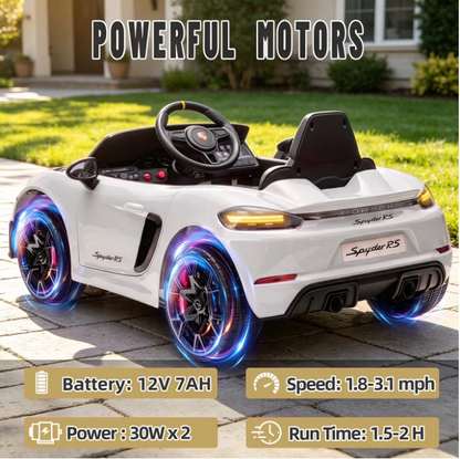 iYofe 12V Licensed Porsche Powered Ride On Car w/ Remote & Music, Ages 3+, White