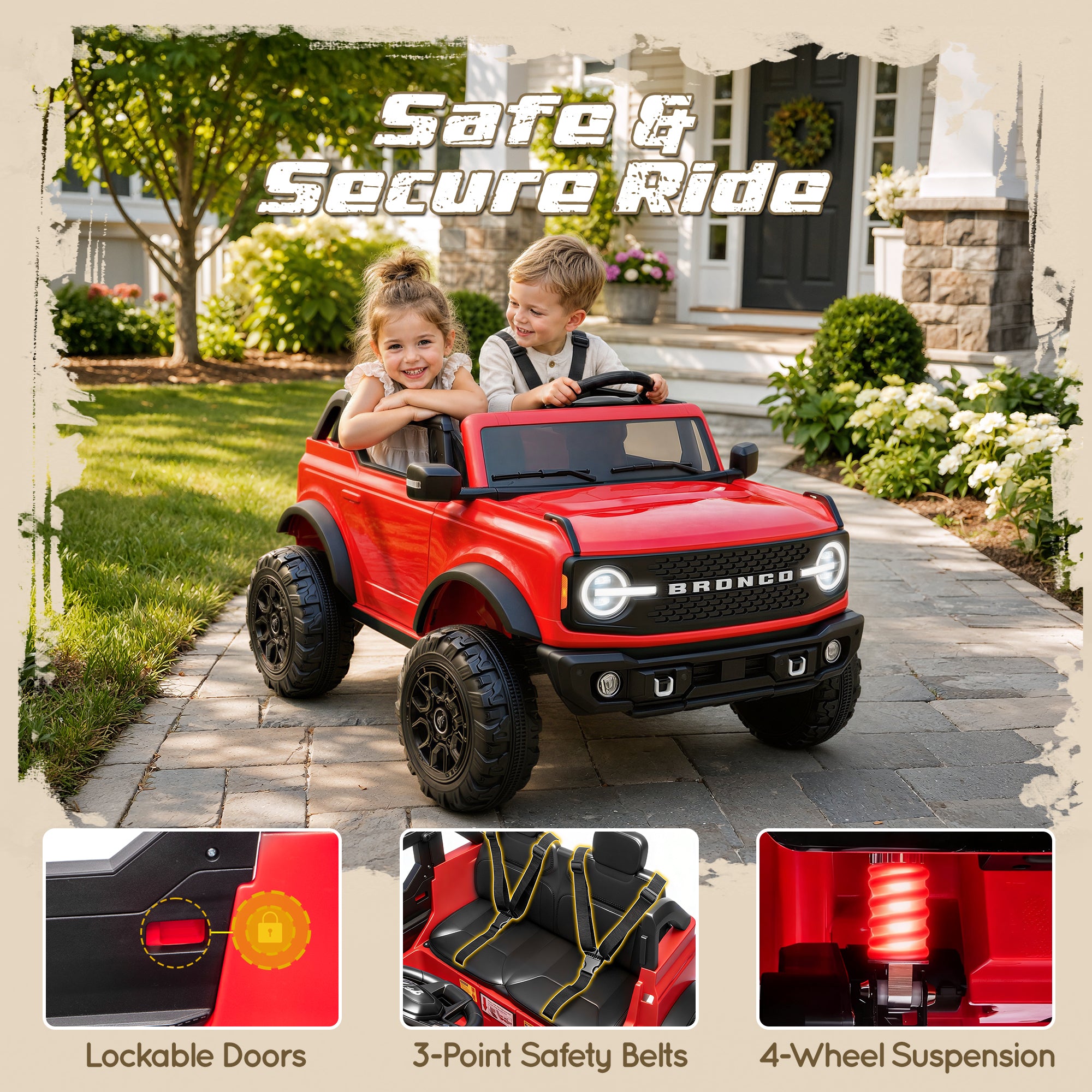 iYofe Ford Bronco Base 24V 2 Seater Ride On Car for Big Kids, Powered Ride On Toy with Parent Remote Control, Bluetooth Music, 4-Wheel Suspension, 3 Speeds, 24V Ride On for Kids Ages 3-8