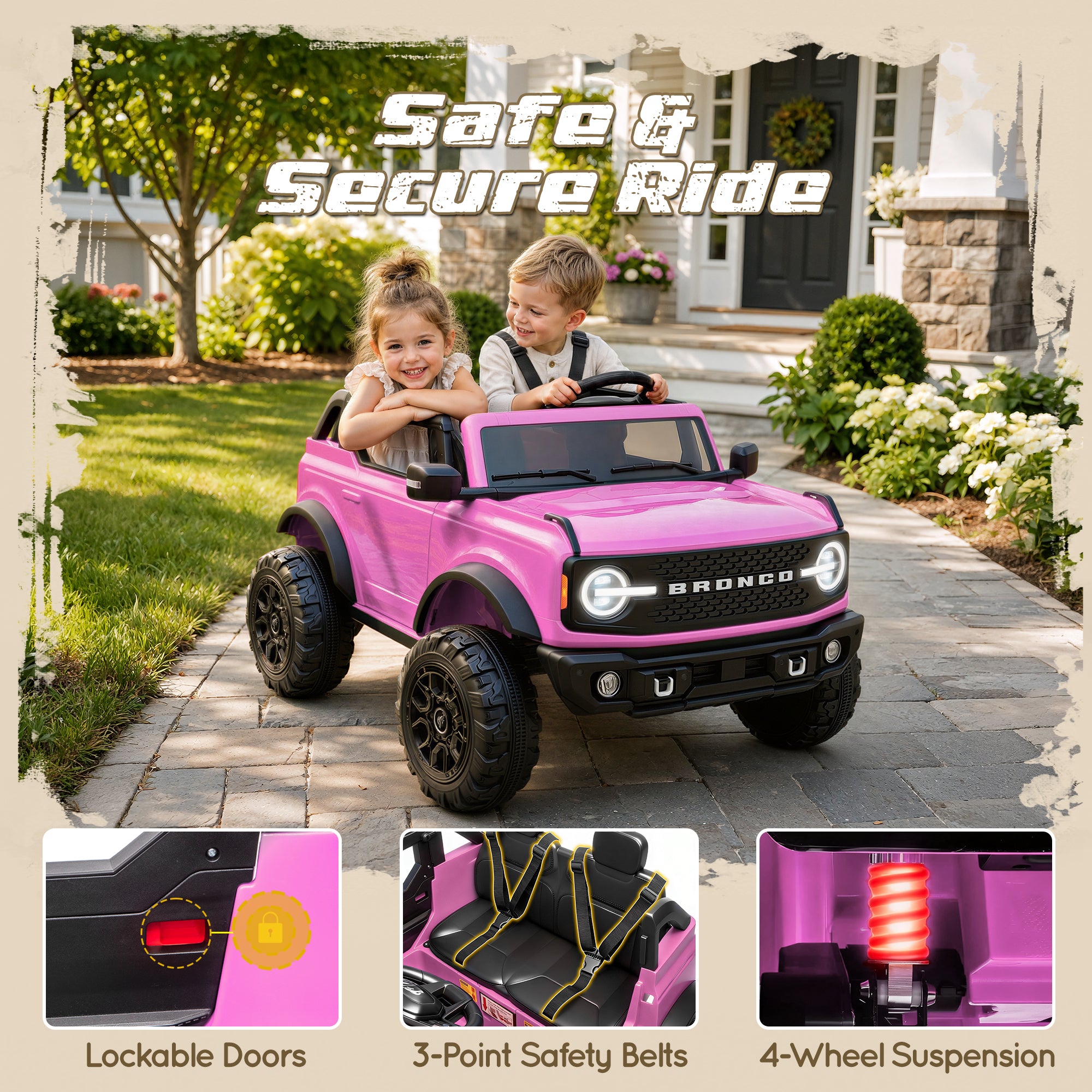 iYofe Ford Bronco Base 24V 2 Seater Ride On Car for Big Kids, Powered Ride On Toy with Parent Remote Control, Bluetooth Music, 4-Wheel Suspension, 3 Speeds, 24V Ride On for Kids Ages 3-8