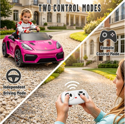 iYofe 12V Licensed Porsche Powered Ride On Car w/ Remote & Music, Ages 3+,Pink
