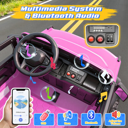 iYofe 24V Ride On Toys for Big Kids 2 Seat, Ford Bronco Base Powered Ride On Cars w/Remote Control, 4 Wheel Spring Suspension, Lights, Bluetooth, Kids Electric Car for Boys Girls Age 3-8, Pink