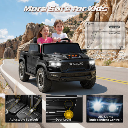 iYofe Ram 24V Ride on Car 2 Seater, Ram 1500 RHO Battery Powered Electric Car Truck with 4 Wheels, Ride on Toy with Remote Control for Big Kids Toddlers 3-8 Boys Girls, Bluetooth & Trunk