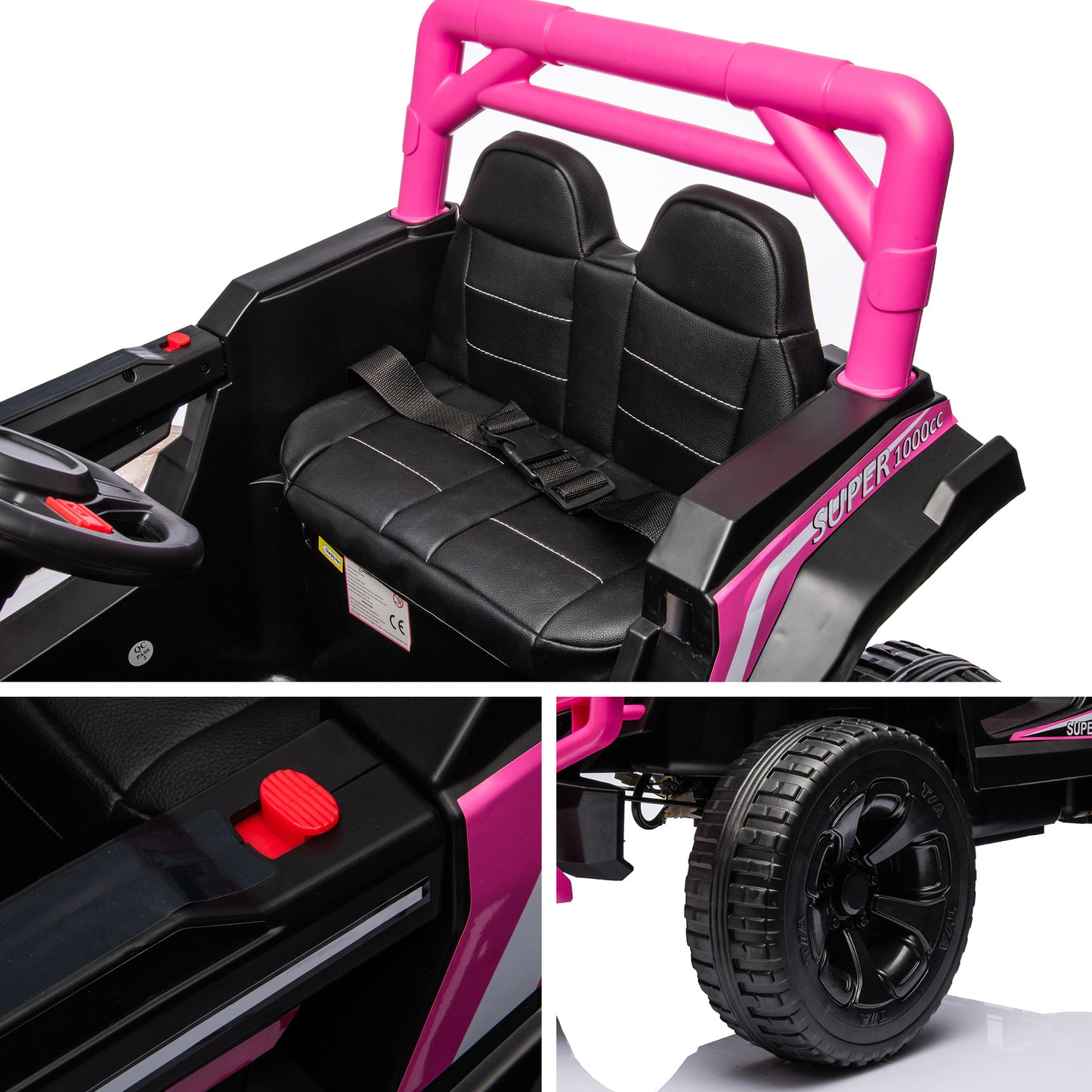 iYofe Kids Ride on Car UTV, 12V Powered Ride on Toy with Remote Control, 4 Wheels Suspension, Safety Belt, MP3 Player, Electric Vehicles for Boys Girls, Pink