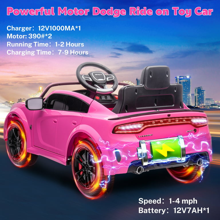 Ride on Cars, 12 V Licensed Dodge Charger Battery Powered Ride On Toys with Remote Control, MP3 Player, LED Headlights, Safety Belt, 4 Wheeler, Electric Car for Kids 3-5 Boys Girls, Pink