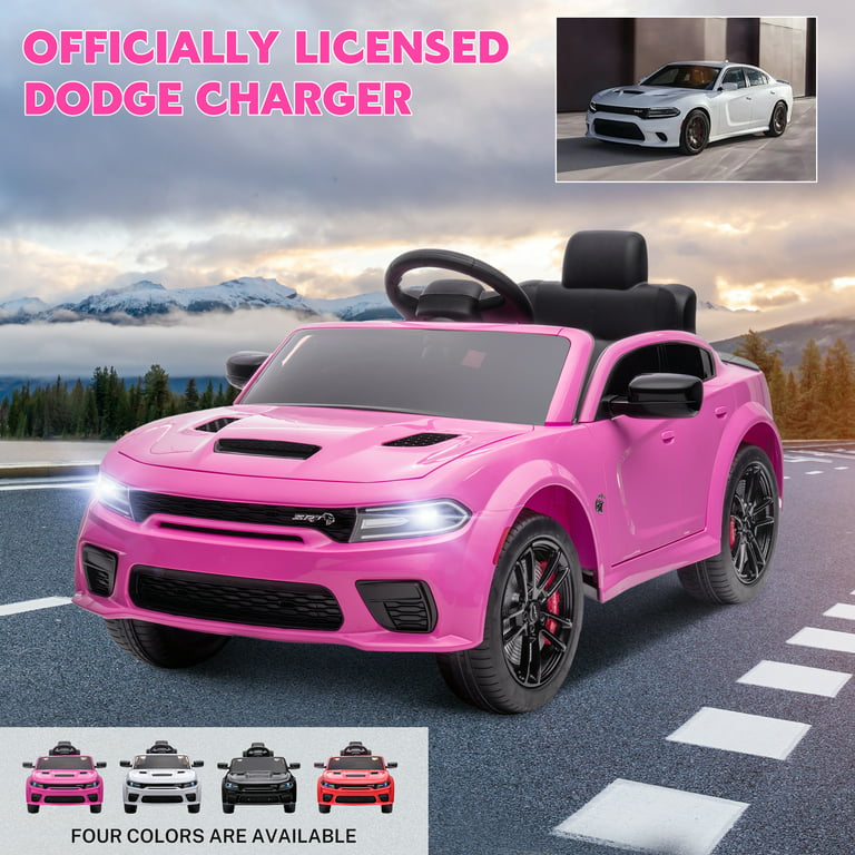 Ride on Cars, 12 V Licensed Dodge Charger Battery Powered Ride On Toys with Remote Control, MP3 Player, LED Headlights, Safety Belt, 4 Wheeler, Electric Car for Kids 3-5 Boys Girls, Pink