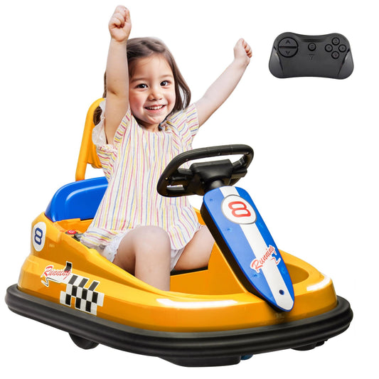 iYofe 6V Bumper Car Ride on with Remote Control, Bumper Cars for Kids Toddlers Boys Girls 2-6 Years Old Gifts, Battery Powered Ride on Toys with Bluetooth, Player, 360¡ãSpin, LED Light, 3 Speed, Yellow