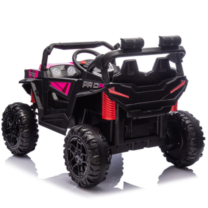 24V Powered Ride on UTV, iYofe Electric Ride on Cars with Remote Control, Bluetooth, Music, LED Lights, Portable Handle, 4 Wheels Suspension, Kids Ride on Toys for Boys Girls Ages 3-6, Pink