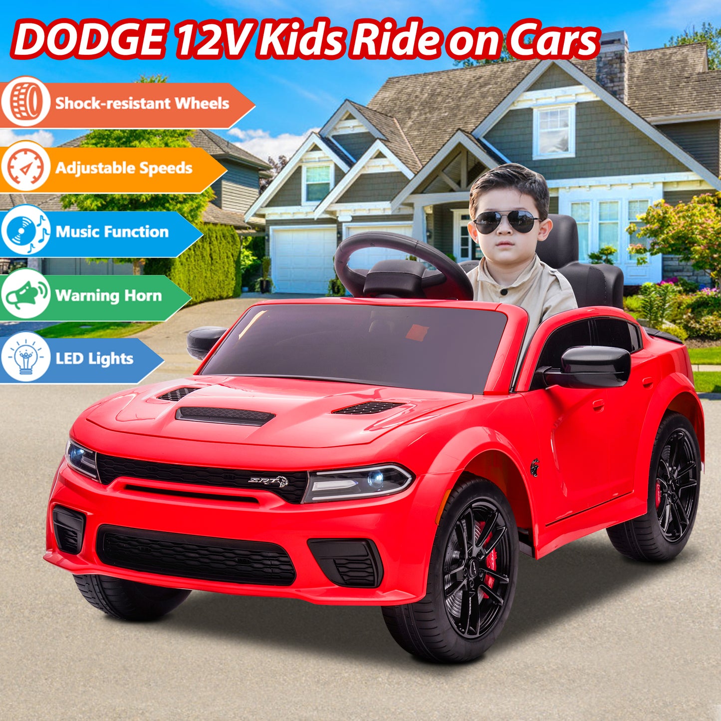 iYofe 12V Ride On Car for Kids, Licensed DODGE Boys Ride On Truck with Remote Control, LED Lights, MP3, USB, Battery Powered Ride On Toys for 2-5 Year Olds Boys Girls Birthday Christmas Gifts, Red