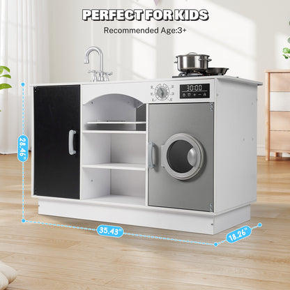 iYofe Island Play Kitchen for Kids, Wooden Kids Play Kitchen Playset Chef Pretend Play Set for Toddlers with Real Lights & Sounds, 7 Accessories, Toy Kitchen Set or Girls Boys Gift for Ages 3+, White