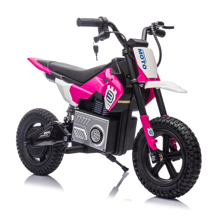 24V Electric Dirt Bike for Kids, 200W, Ride on Motorcycle with Key Switch, Throttle, Brakes, Bluetooth, Music, Horn, Off Road Motocross Speed Up to 9.38 MPH, Powered Electric Toy for Boys Girls 5-15