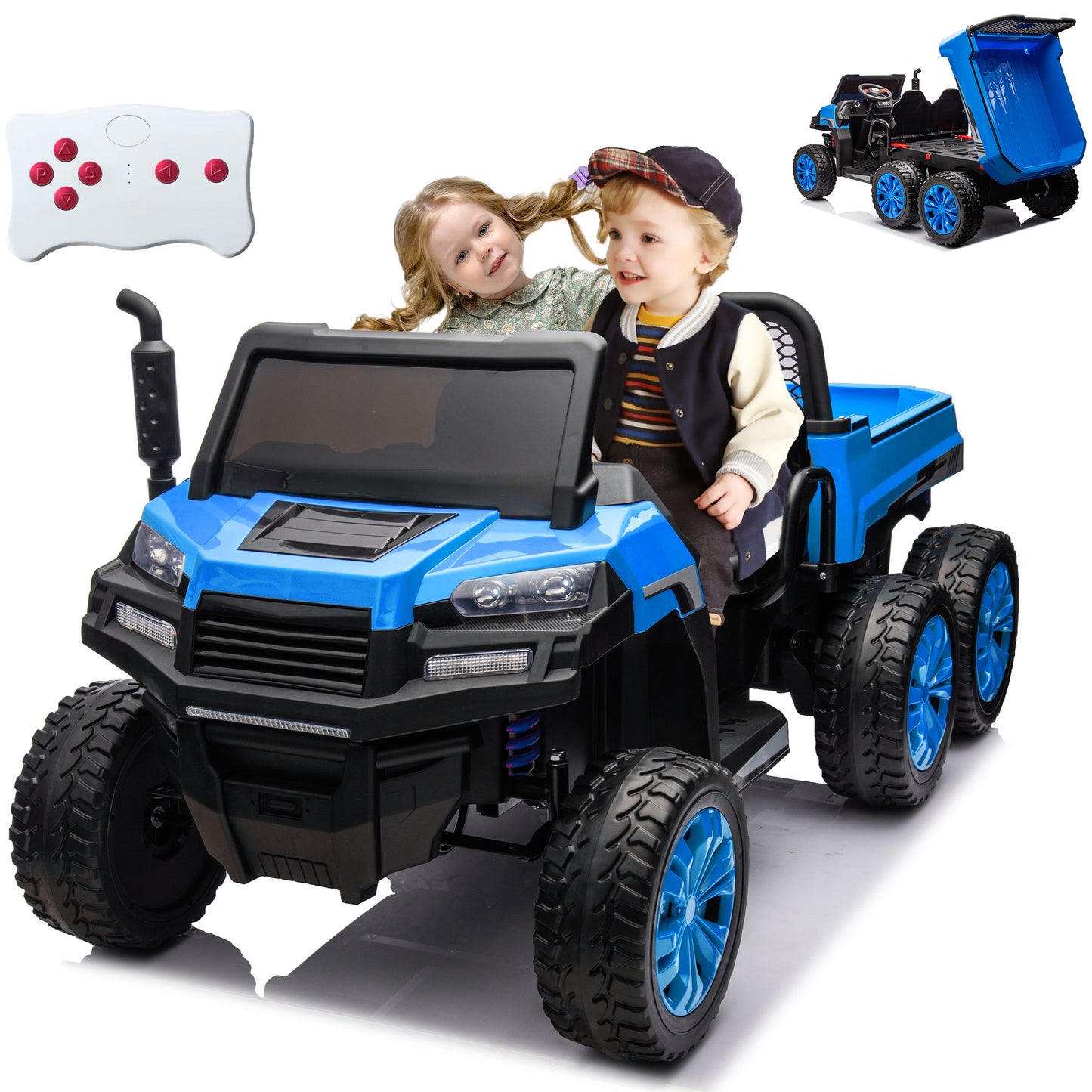 iYofe 24V Ride on Truck with 2 Seats Ride on Car with Remote Control Ride on Toy for Kids Boys and Girls, Music, Electric Vehicle, Age 3-8 Years Old