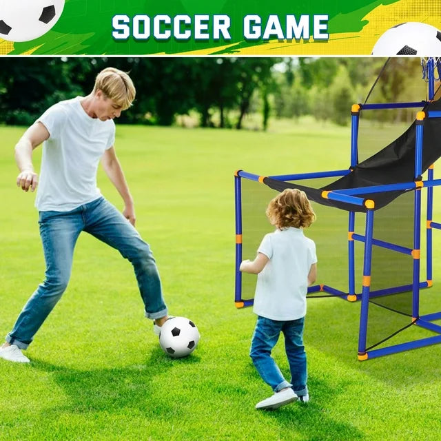 3 in 1 Kids Arcade Basketball Game & Hockey & Soccer, With 4 Basketball Balls, Football, Hockey, Hockey Stick, Pump, Electronic Scoreboard Sound for Toddlers, Basketball Goal for Kids Boys Girls