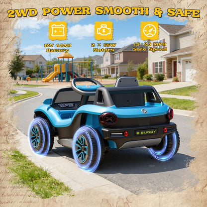 Volkswagen Beetle 12V Kids Ride On Car with Remote Control, Powered Electric Car for Kids, Ride On Toy with 4 Wheel Suspension, Bluetooth Music, LED Headlights, Cars for Kids Ages 3–5, Blue
