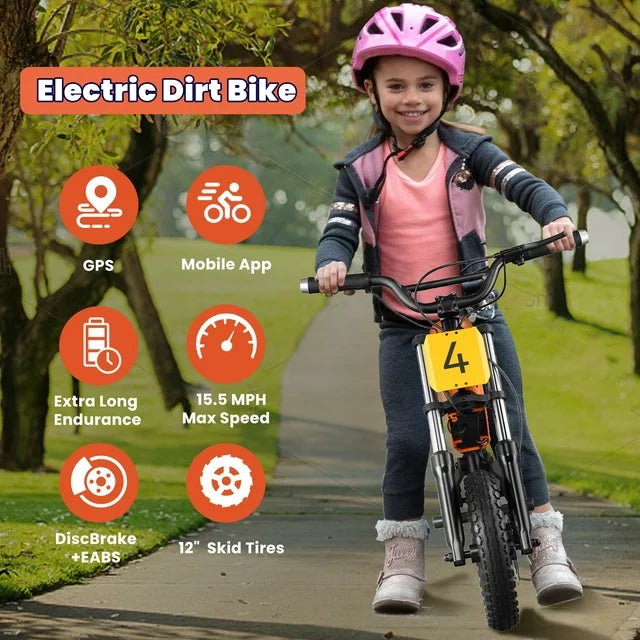 24V Kids Electric Bike, 200W 15MPH Electric Balance Bike with Mobile App, 12" Pneumatic Tire, 3 Speed Adjustable Battery Powered Ride on Motorcycle Bicycle for Boys Girls 6-12 Yrs, Orange