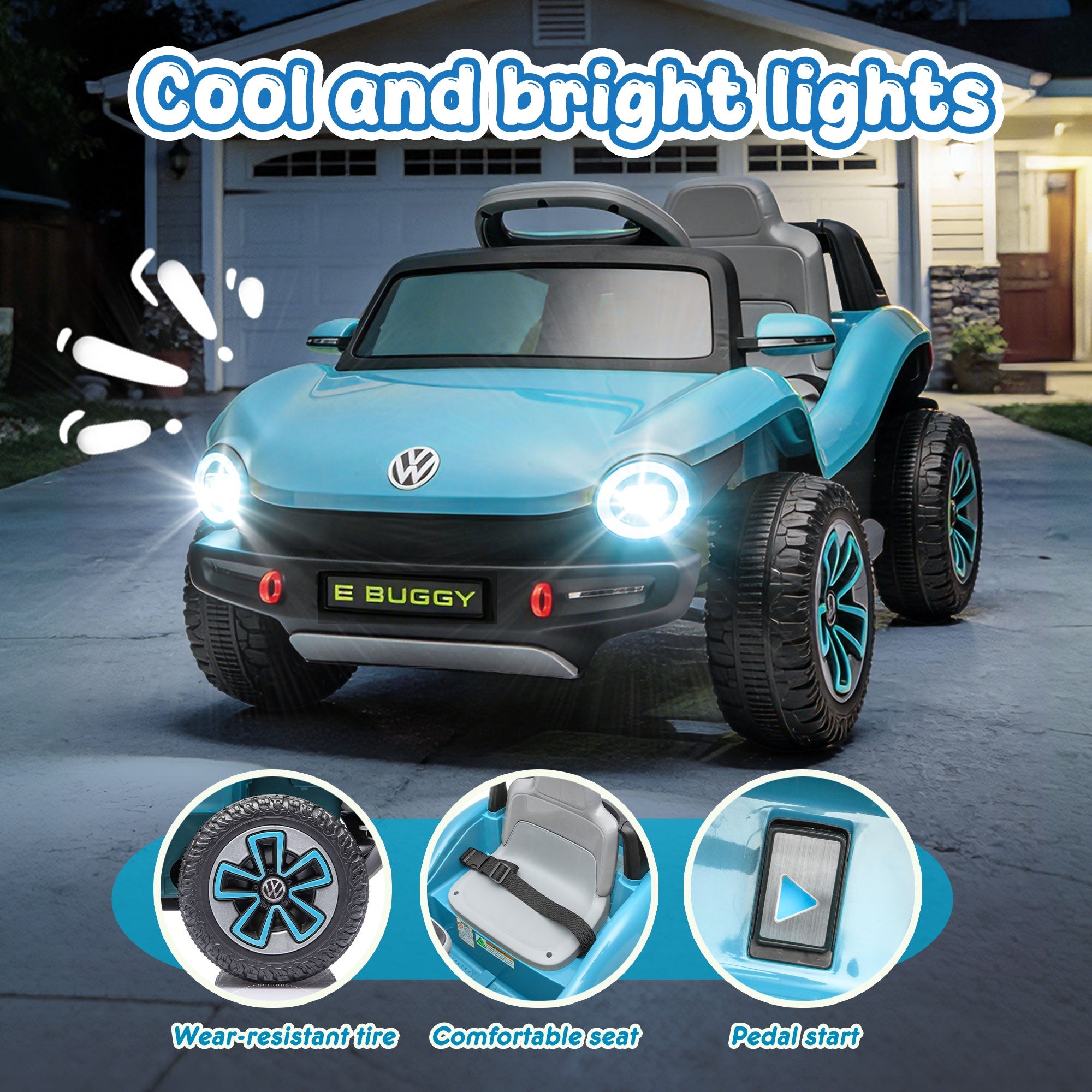 12V Ride on Toys, Licensed Volkswagen Beetle Powered Ride on Cars with Remote Control, Bluetooth, Music, USB Ports, LED Lights, 4 Wheels Suspension, Electric Car for Kids Boys Girls Ages 2-5, Blue