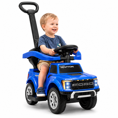 iYofe 3 In 1 Push Cars for Kids, Licensed Ford F-150 Kids Ride On Toys with Removable Parental Handle and Safety Rail, Horn, LED Lights, Ride On Car for Toddler Ages 18-36 Months, Black