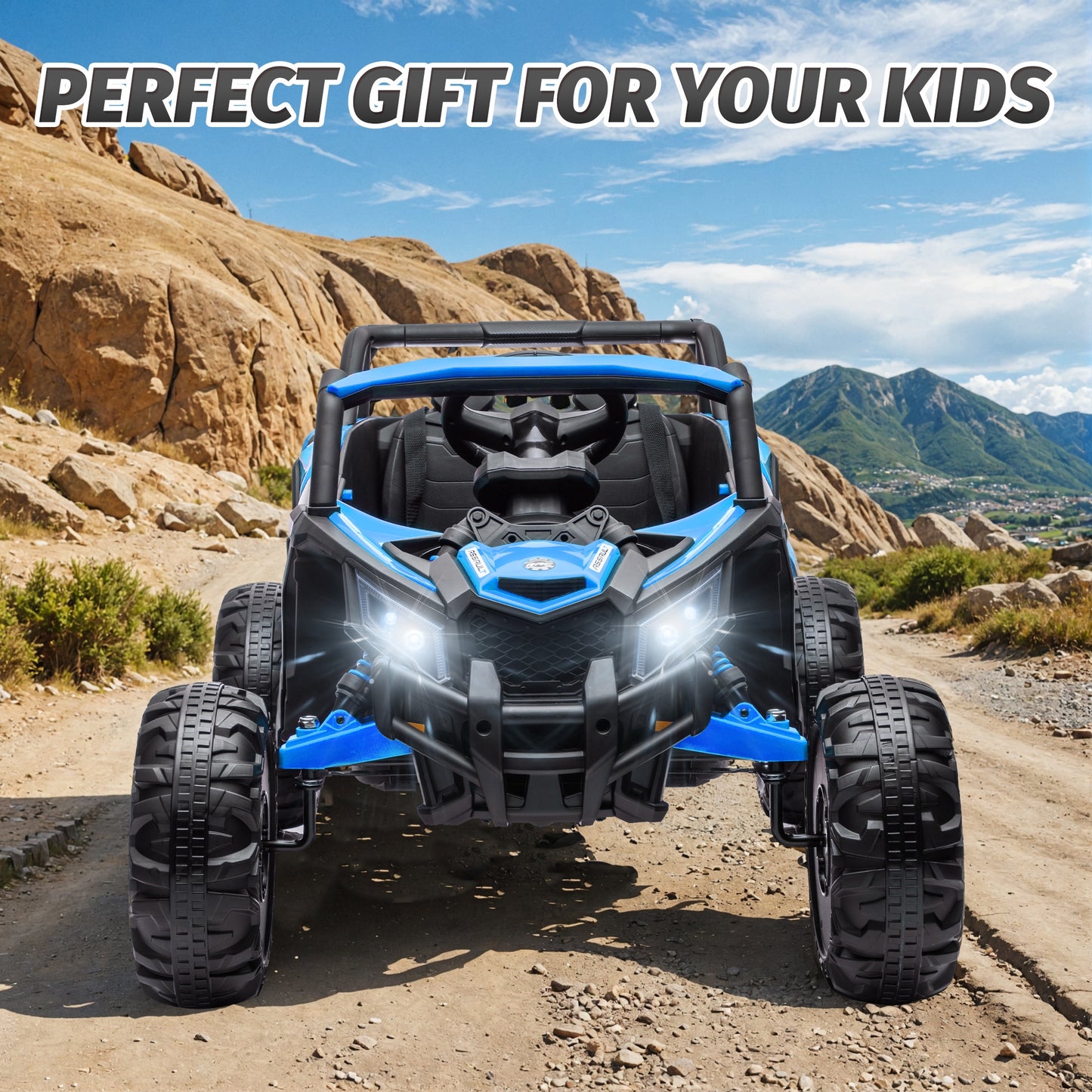 iYofe 24V Ride on Toys for Big Kids, Kids Ride on Car for Boys Girls 3-6, Powered Ride on UTV Electric Cars for Kids with Remote Control, Bluetooth Music, LED Lights, 4 Wheels Spring Suspension, Blue