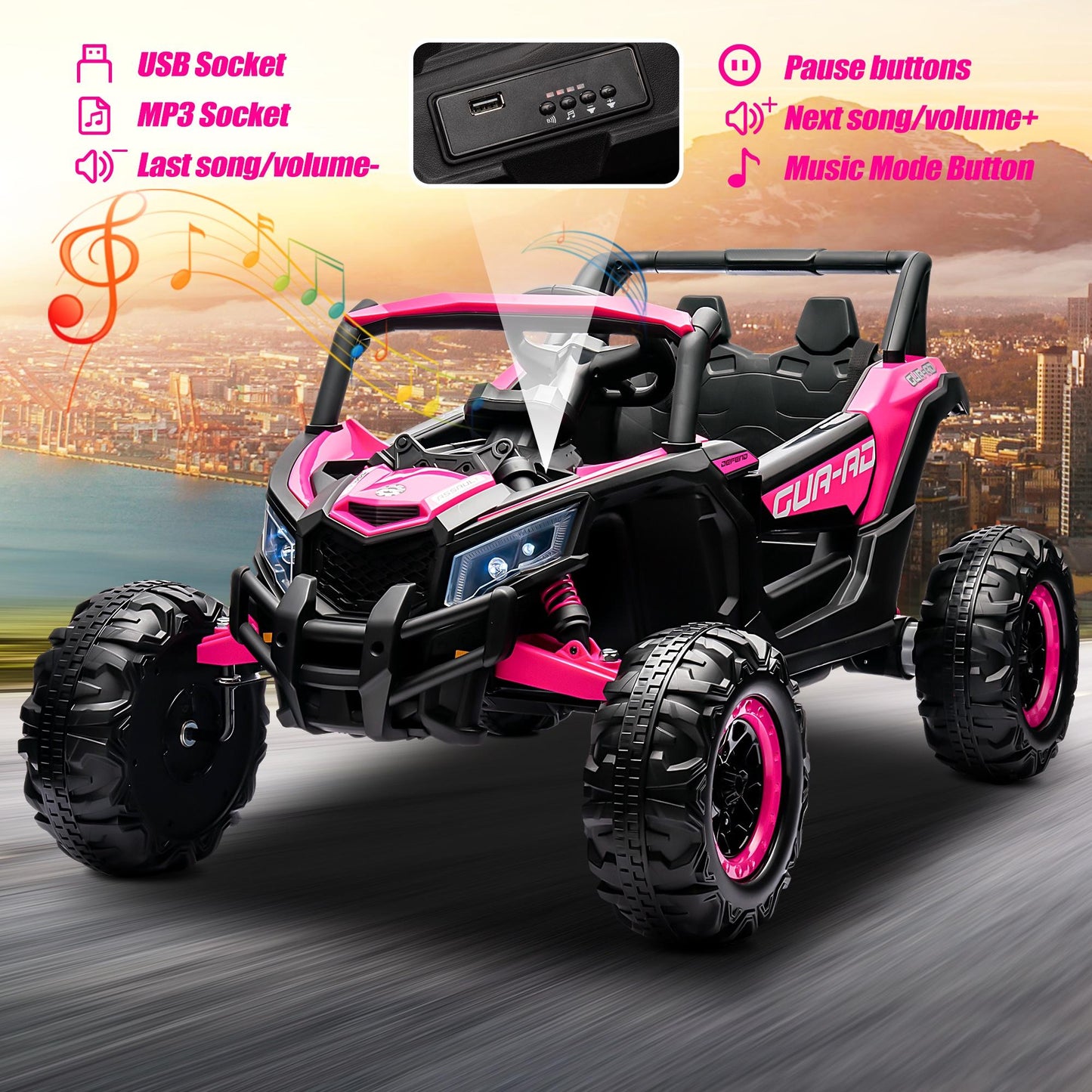 iYofe 24V Ride On UTV Car with Remote Control, Battery Powered Ride On Toys for Kids, 4 Wheels Ride on Vehicle with Music, USB, Bluetooth, Electric Cars for Kids Boys Girls 3-8 Ages Gifts, Pink