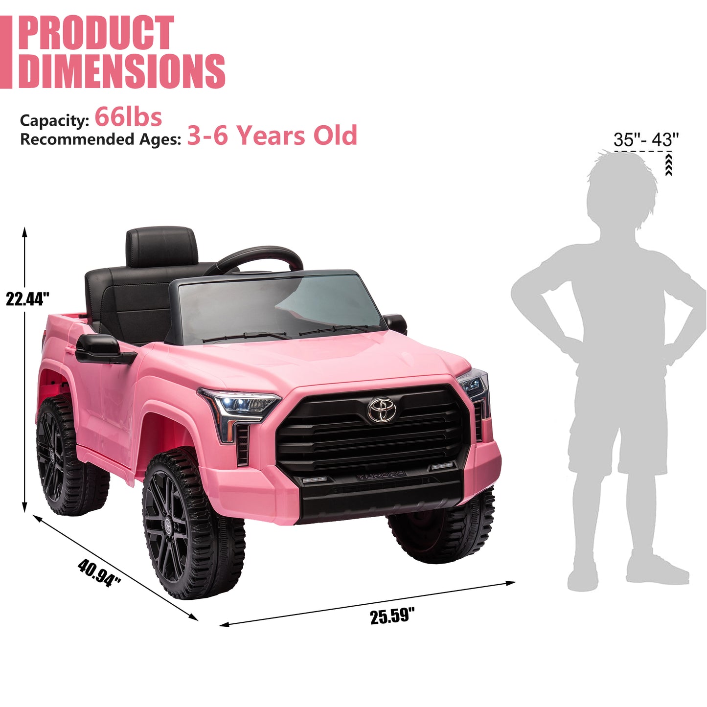 Toyota Tundra Pickup 12V 4.5A Ride On Cars for Kids, Ride On Toys with Remote Control, Battery Powered Kids Electric Vehicles with Bluetooth Music, USB, Electric Cars for Kids Boys Girls Gifts, Pink