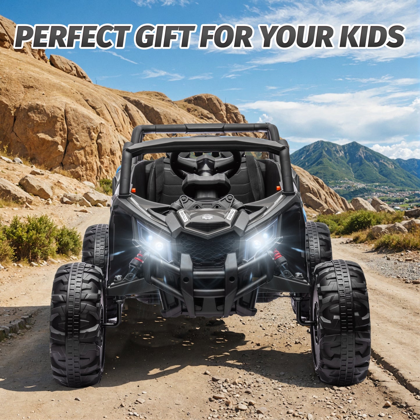 iYofe 24V Ride on Toys for Big Kids, Kids Ride on Car for Boys Girls 3-6, Powered Ride on UTV Electric Cars for Kids w/ Remote Control, Bluetooth Music, LED Lights, 4 Wheels Spring Suspension, Black