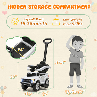 iYofe 3 In 1 Push Cars for Kids, Licensed Ford F-150 Kids Ride On Toys with Removable Parental Handle and Safety Rail, Horn, LED Lights, Ride On Car for Toddler Ages 18-36 Months, Black