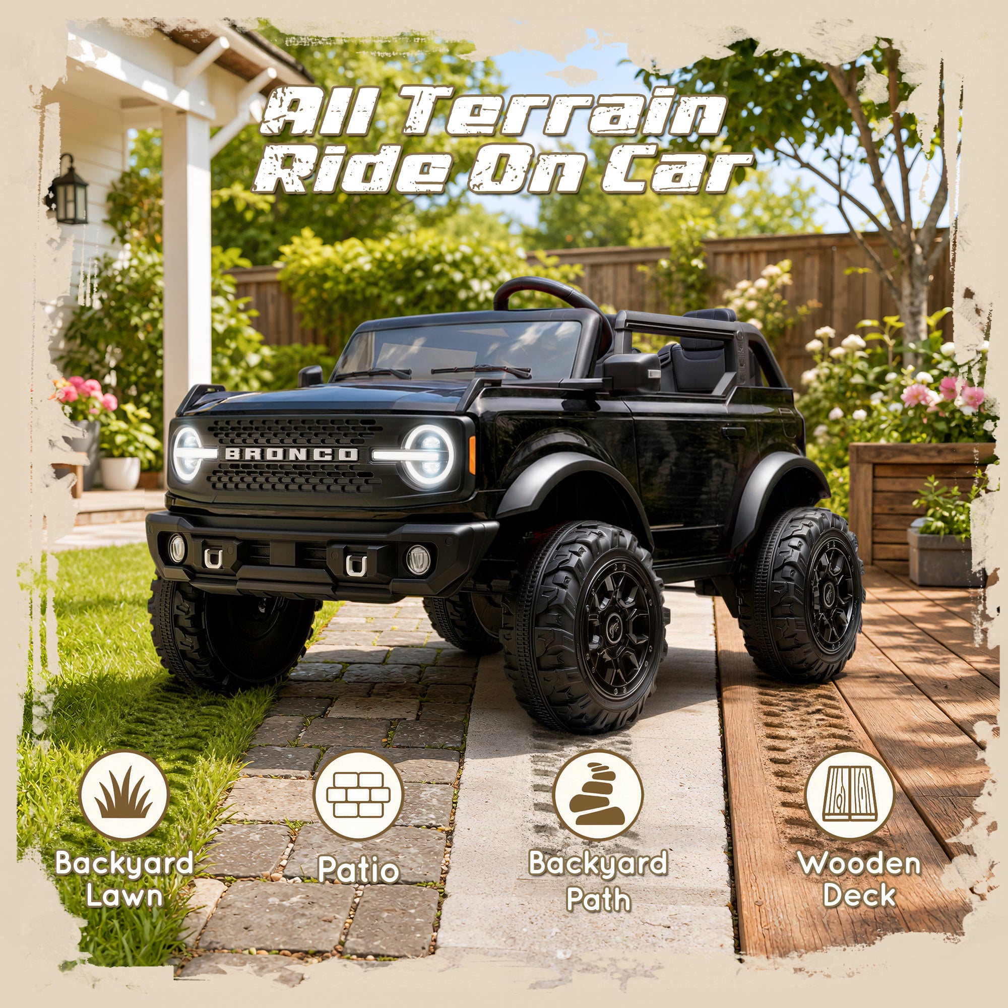 iYofe Ford Bronco Base 24V 2 Seater Ride On Car for Big Kids, Powered Ride On Toy with Parent Remote Control, Bluetooth Music, 4-Wheel Suspension, 3 Speeds, 24V Ride On for Kids Ages 3-8