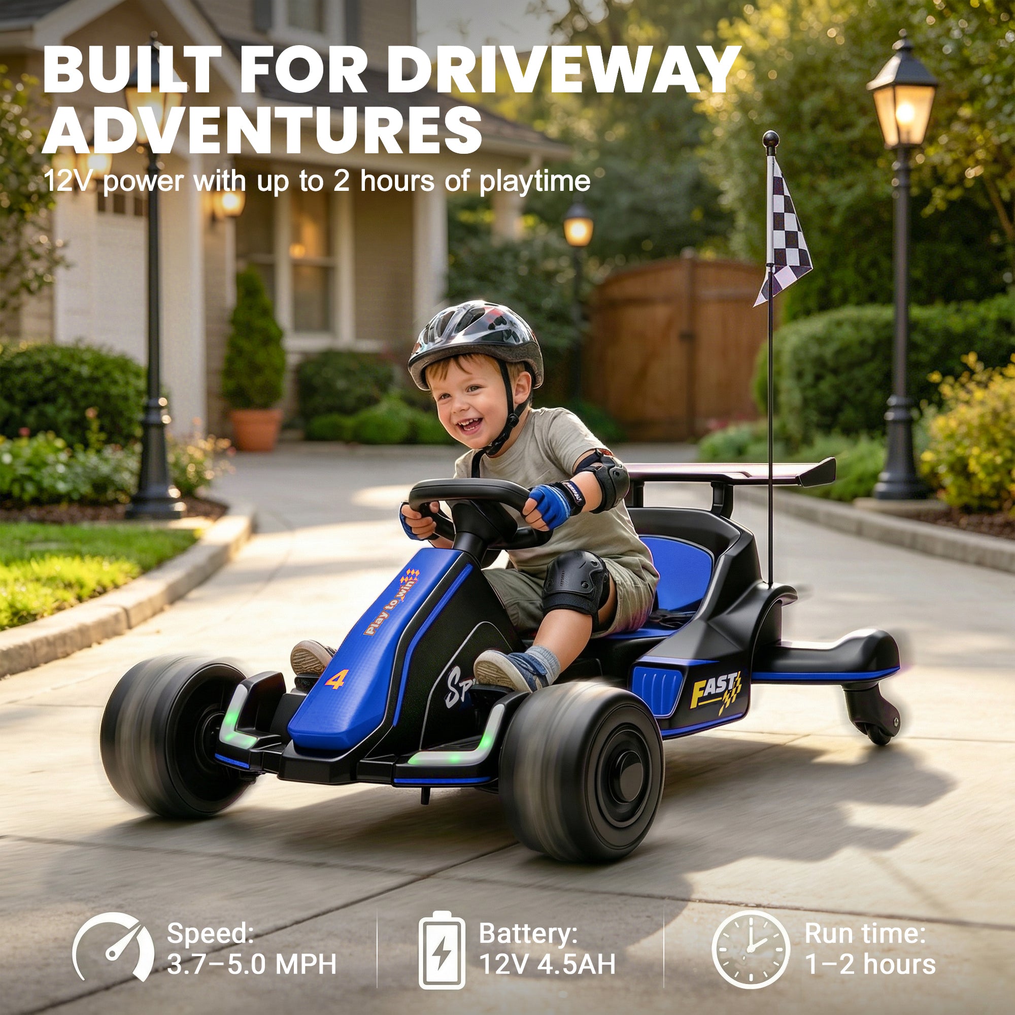 iYofe 12V Ride on Car for Kids, 360° Spin Drift Racing Go Kart with Powered PU Glowing Wheels, Water Spray Effect, Parent Remote Control, Electric Ride On Toys for Boys Girls Age 3-8