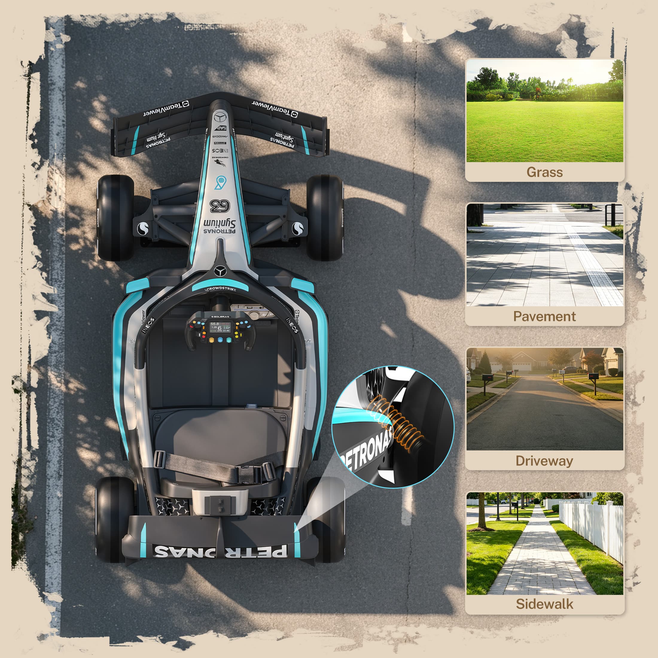 iYofe 12V Kids Go Kart, Licensed Mercedes-Benz F1 W16 Electric Go Kart, with Remote Control, Soft Start & Soft Stop, Built-in Music, Bluetooth, Ride on Toys for Kids Ages 3-5, Drift Kart