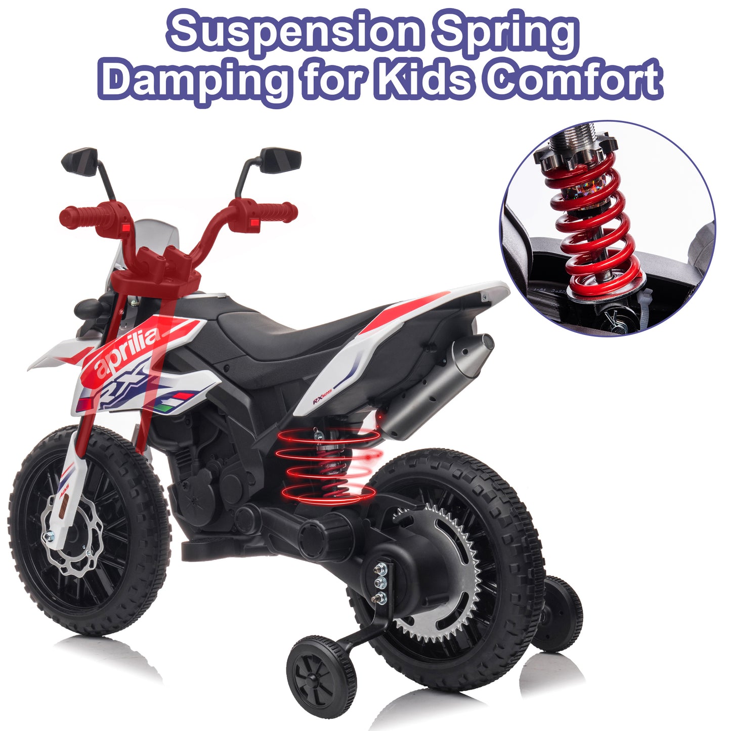 iYofe 12V Ride on Motorcycle for 3-8 Years Old Apulia Licensed Electric Dirt Bike for Boys and Girls Ride on Toy, Shock Suspension, LED Light