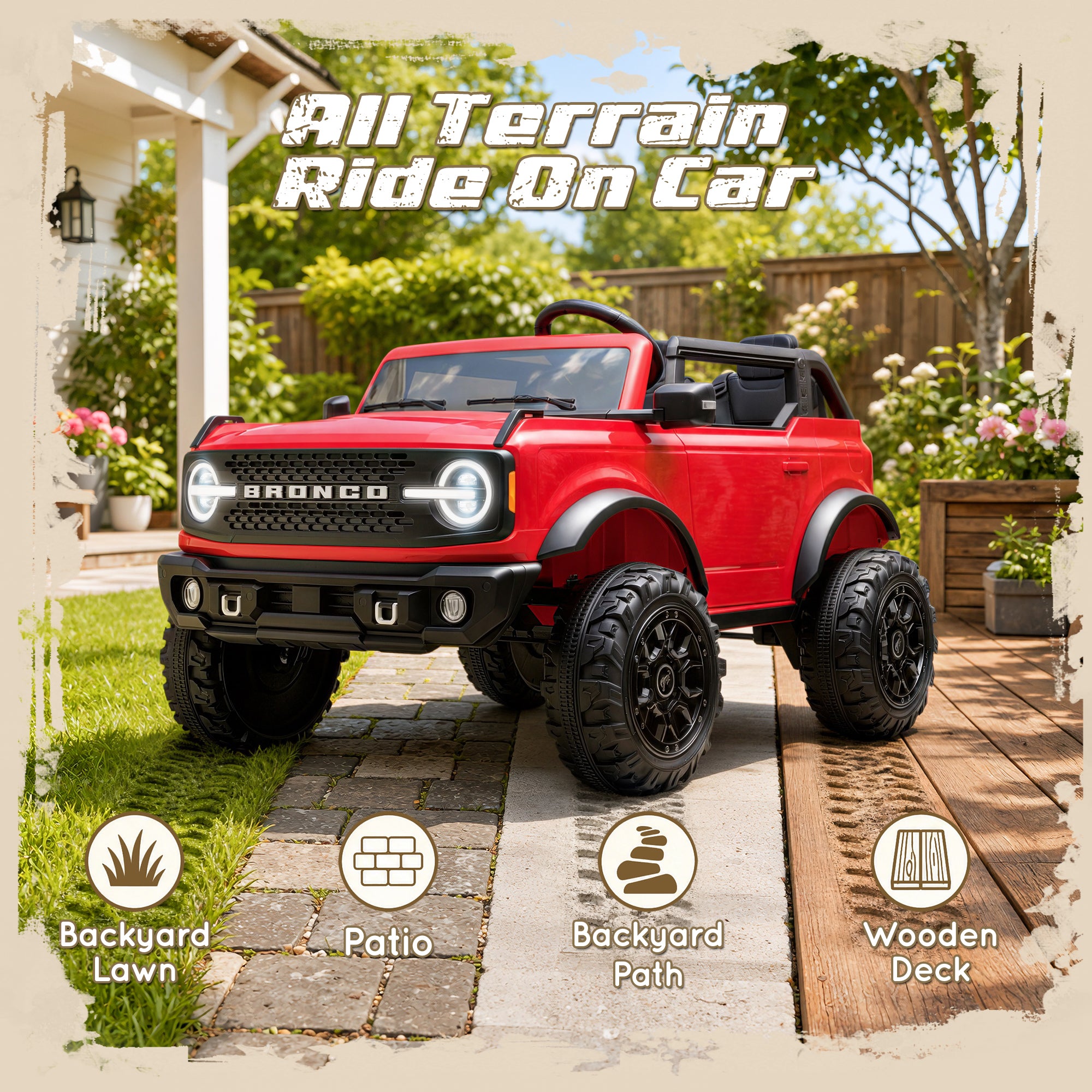 iYofe Ford Bronco Base 24V 2 Seater Ride On Car for Big Kids, Powered Ride On Toy with Parent Remote Control, Bluetooth Music, 4-Wheel Suspension, 3 Speeds, 24V Ride On for Kids Ages 3-8