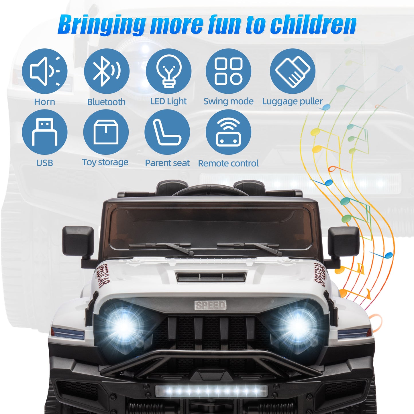 24V 2 Seats Ride on Car with Remote Control Ride on Toy for Boys and Girls 3-6 Years Old Electric Vehicle for Kids Ride on Truck, Bluetooth, Swing Mode