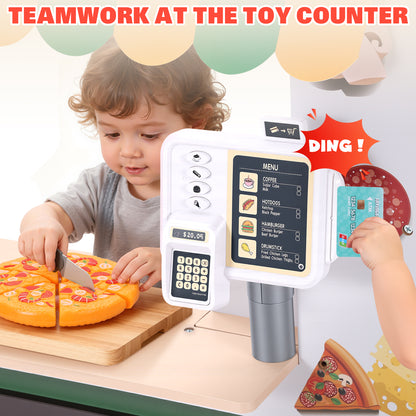 Wooden Pizza Food Truck Activity Center for Kids, 3+ | Play Kitchen for Kids with Wooden Play Food, Ice Cream Cart, Toy Kitchen Sets, Toddler Kitchen Playset, Pretend Play Food Truck Playset, Red
