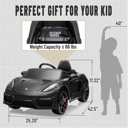 iYofe 12V Licensed Porsche Powered Ride On Car w/ Remote & Music, Ages 3+, Black