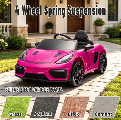 iYofe 12V Licensed Porsche Powered Ride On Car w/ Remote & Music, Ages 3+,Pink