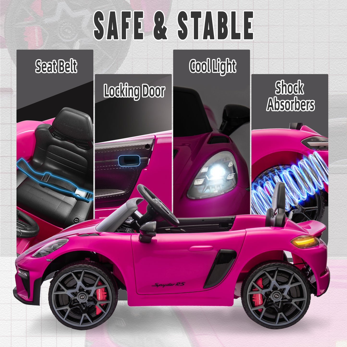 Porsche 718 12V Powered Ride on Toys, Kids Ride on Cars Sports Car with Remote Control, 4 Wheel Suspension, Bluetooth, Music, LED, Safety Belts, Electric Car for Toddler 3-6 Yr Boys Girls Gifts, Pink